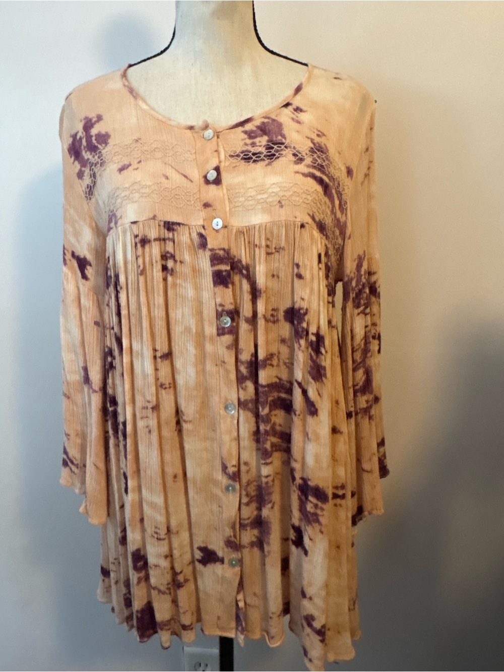 Lani Peach & Plum Pleated Button-Front Tunic